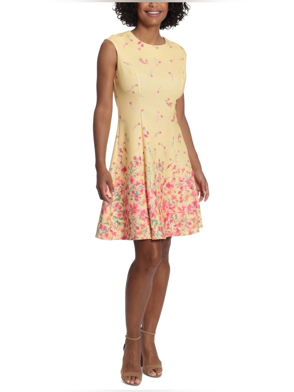London Style Yellow Dress with Pink Floral Border